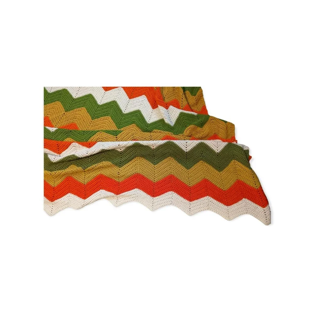 Vintage Colorful Crochet Chevron Throw